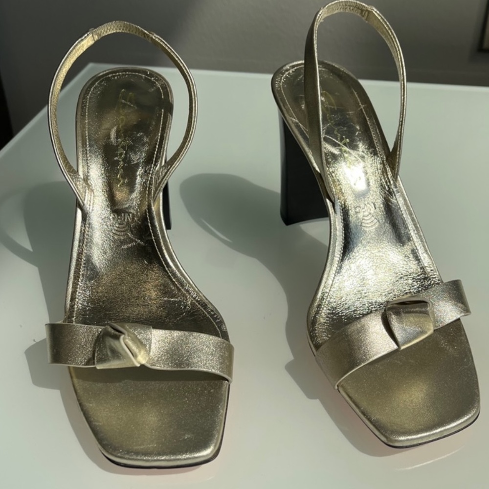 Santoni Gold Strappy Heels Size 39 1/2 NWOB